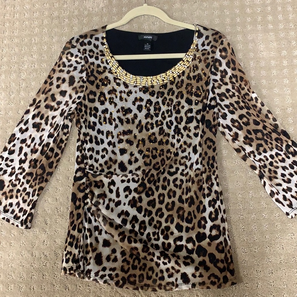 Long sleeve Alfani embellished leopard print top